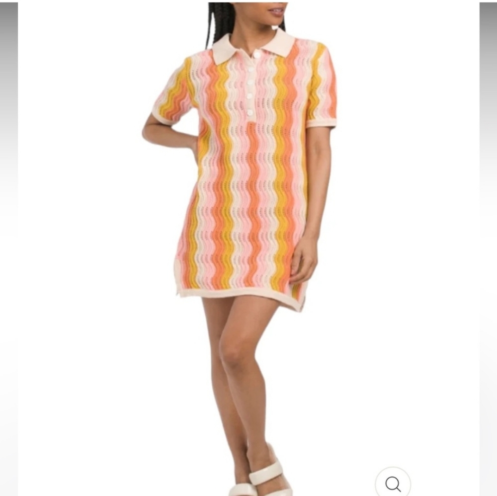 Heartloom Anthropologie Pink And Orange 70's Mini Dress Tunic Top Swim Cover Up